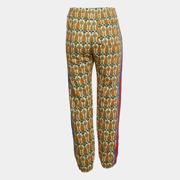 Pre Owned  Gucci Multicolor Garden Print Felted Cotton Joggers XS