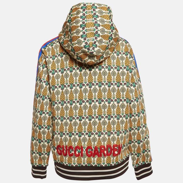 Pre Owned Gucci Multicolor Garden Print Felted Cotton Hoodie XS