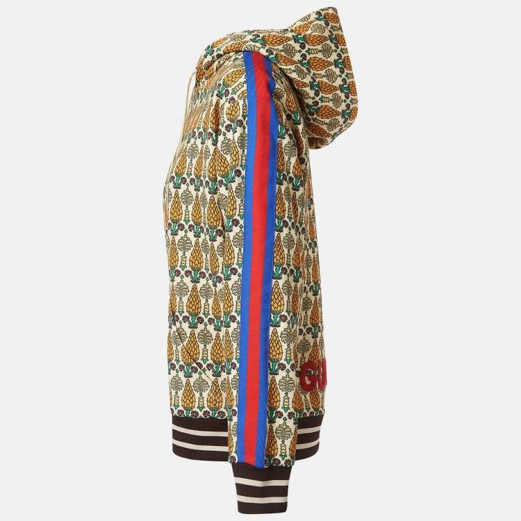 Pre Owned Gucci Multicolor Garden Print Felted Cotton Hoodie XS