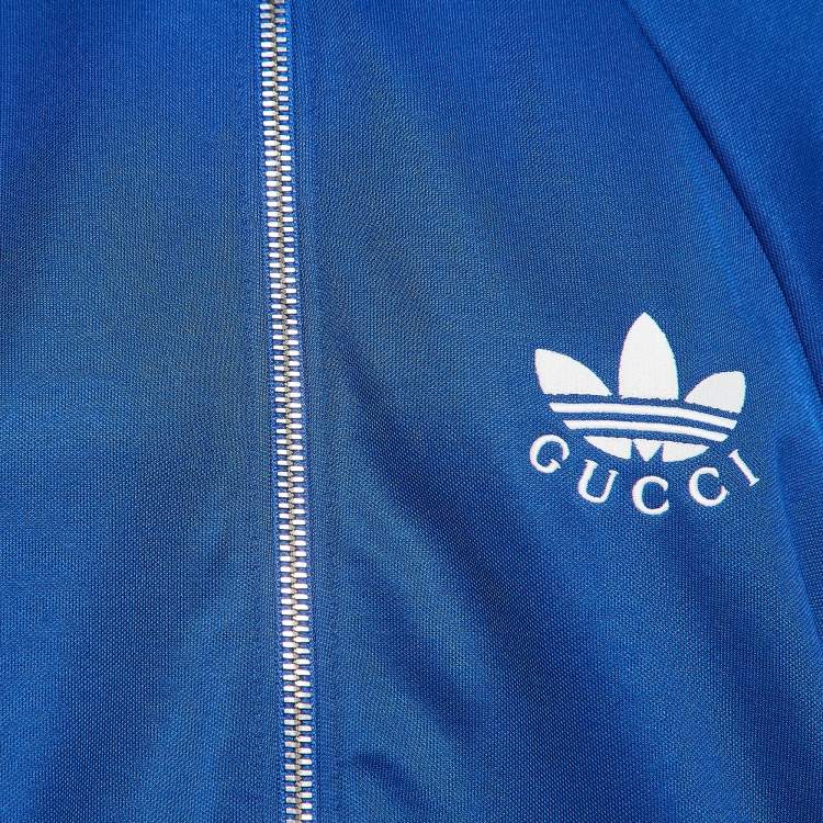 Pre Owned Gucci X Adidas Blue Logo Embroidered Jersey Performance Jacket M