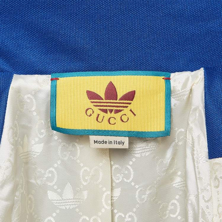 Pre Owned Gucci X Adidas Blue Logo Embroidered Jersey Performance Jacket M