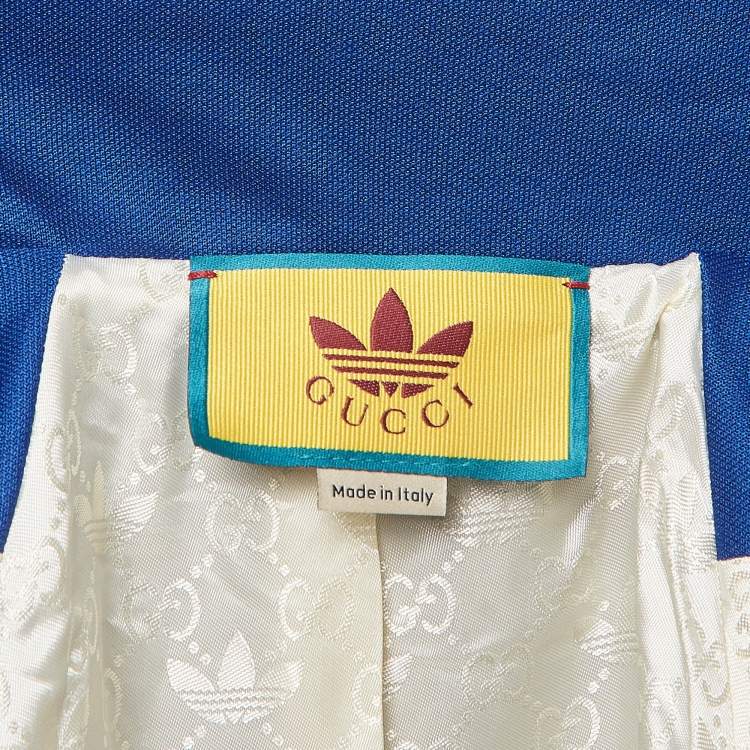 Pre Owned Gucci X Adidas Blue Logo Embroidered Jersey Performance Jacket M