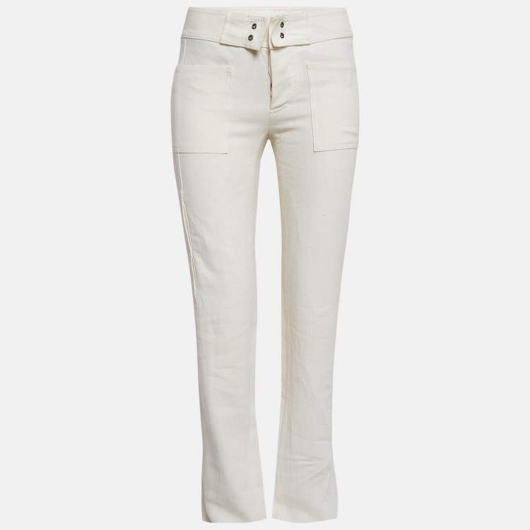 Pre Owned Gucci White Linen Cargo Trousers XS
