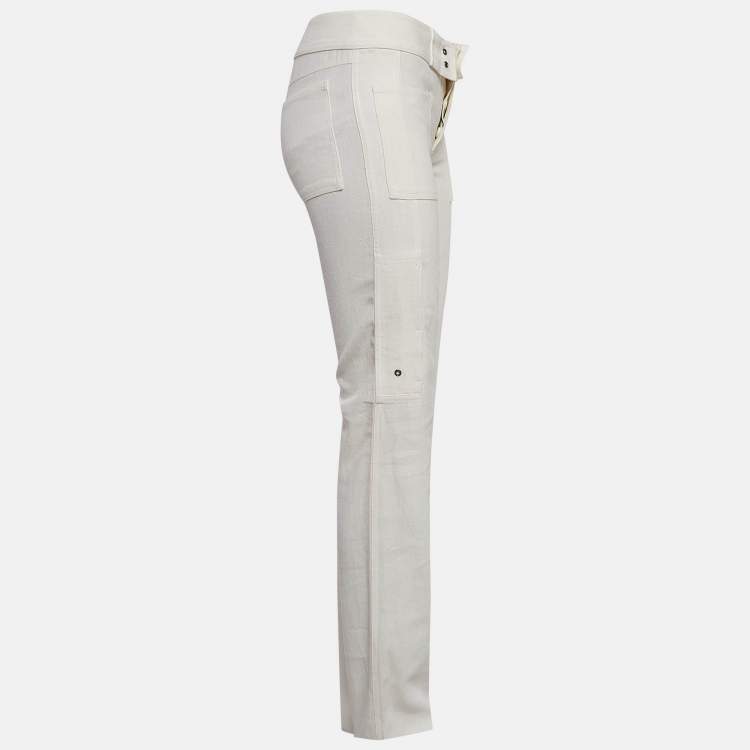 Pre Owned Gucci White Linen Cargo Trousers XS