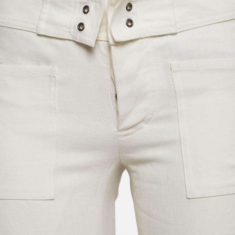 Pre Owned Gucci White Linen Cargo Trousers XS