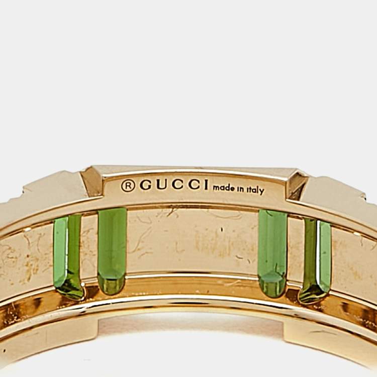 Pre Owned Gucci Link to Love Tourmaline 18k Yellow Gold Band Ring Size 52