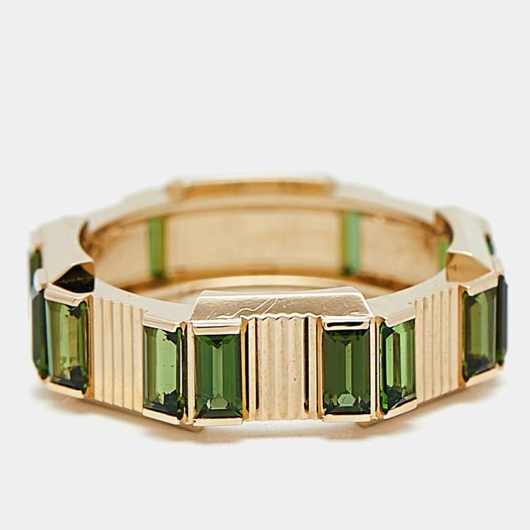 Pre Owned Gucci Link to Love Tourmaline 18k Yellow Gold Band Ring Size 52