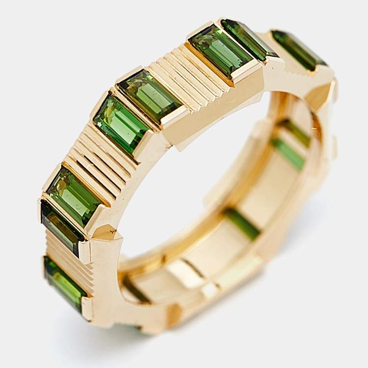 Pre Owned Gucci Link to Love Tourmaline 18k Yellow Gold Band Ring Size 52