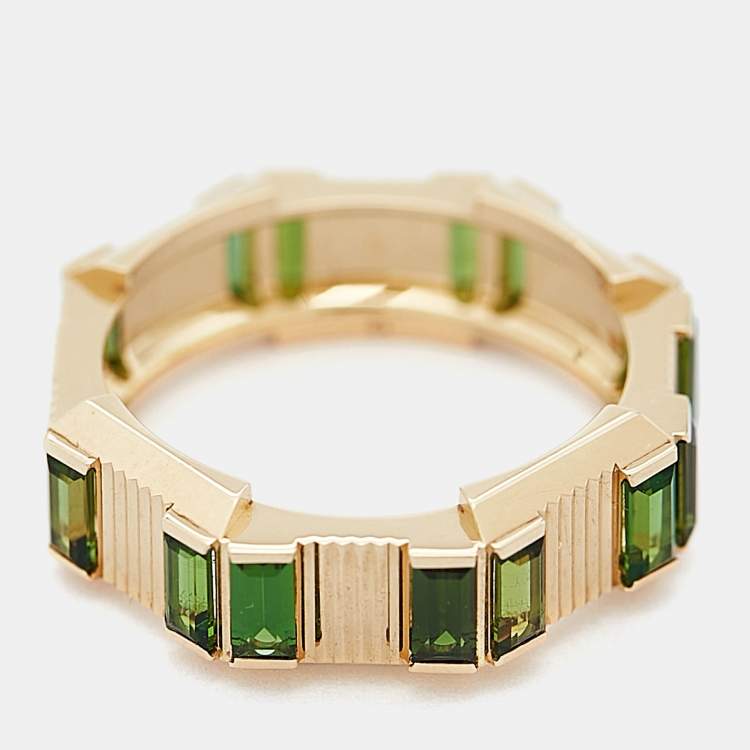 Pre Owned Gucci Link to Love Tourmaline 18k Yellow Gold Band Ring Size 52