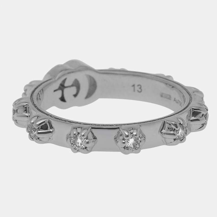 Pre Owned Gucci GG Running 18K White Gold Diamond Band Ring Sz. 6.5