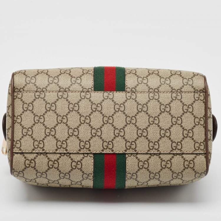 Pre Owned Gucci Beige/Ebony GG Supreme Canvas Small Ophidia Boston Bag