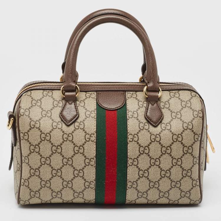 Pre Owned Gucci Beige/Ebony GG Supreme Canvas Small Ophidia Boston Bag