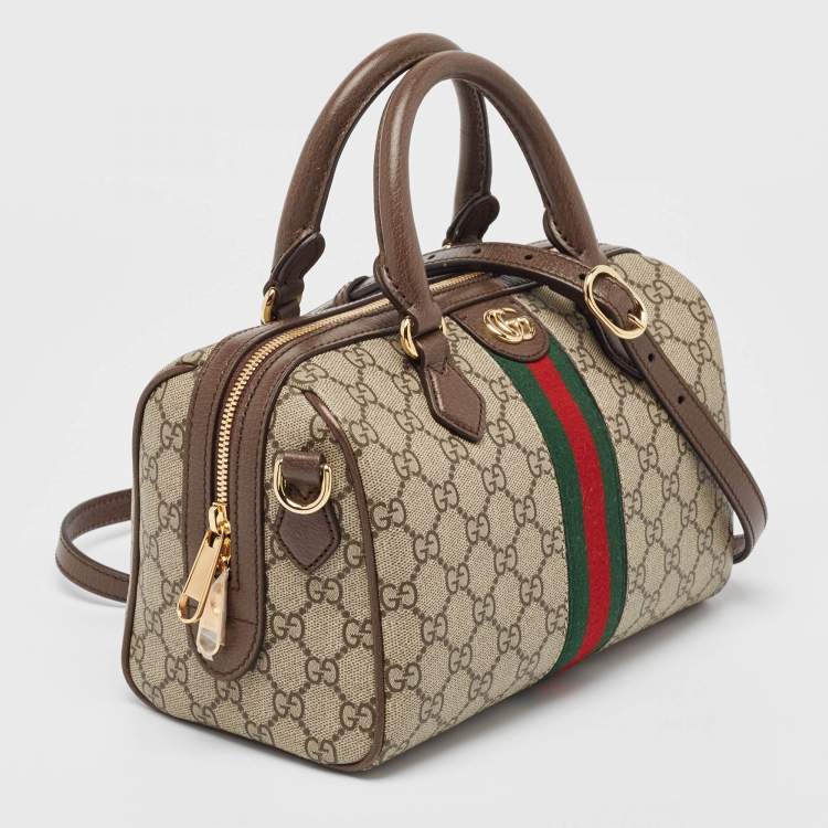 Pre Owned Gucci Beige/Ebony GG Supreme Canvas Small Ophidia Boston Bag