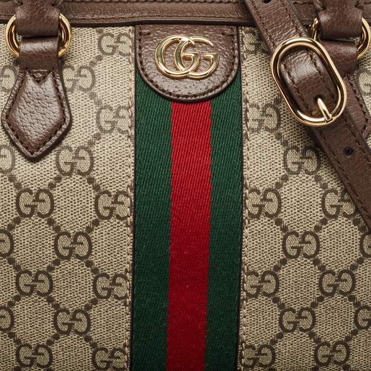 Pre Owned Gucci Beige/Ebony GG Supreme Canvas Small Ophidia Boston Bag
