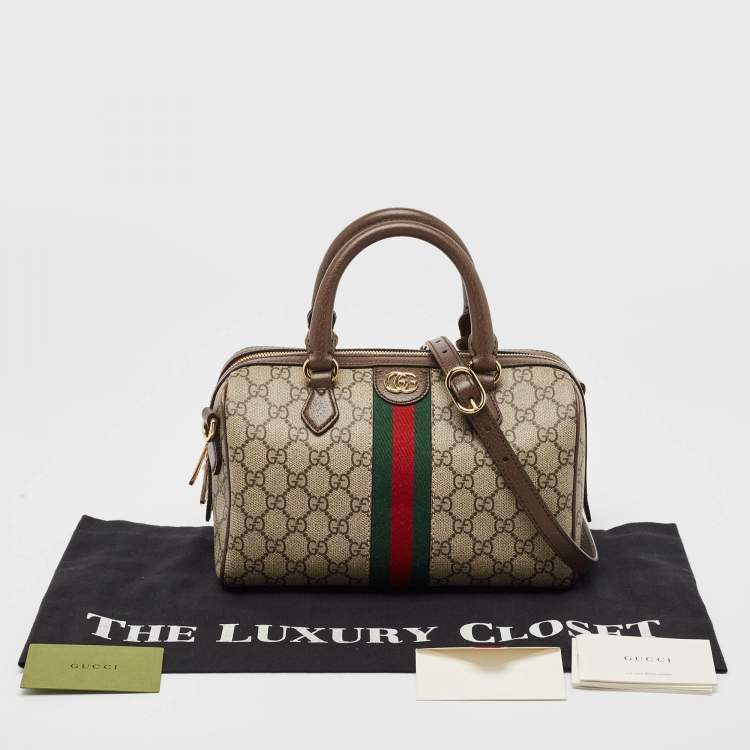 Pre Owned Gucci Beige/Ebony GG Supreme Canvas Small Ophidia Boston Bag