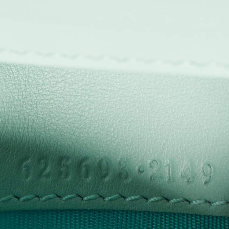 Pre Owned Gucci Light Mint Green Matelassé Leather GG Marmont Compact Wallet on Chain