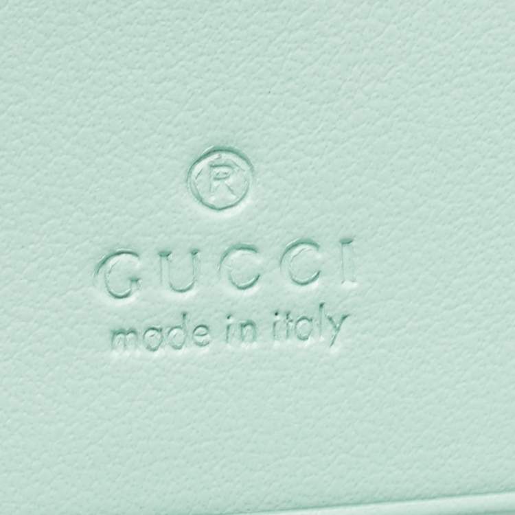 Pre Owned Gucci Light Mint Green Matelassé Leather GG Marmont Compact Wallet on Chain