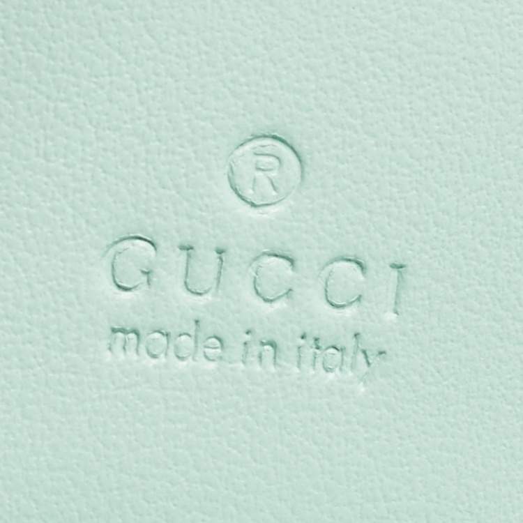 Pre Owned Gucci Light Mint Green Matelassé Leather GG Marmont Compact Wallet on Chain