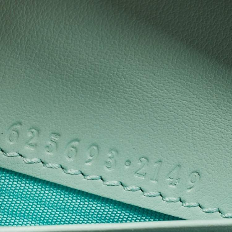 Pre Owned Gucci Light Mint Green Matelassé Leather GG Marmont Compact Wallet on Chain