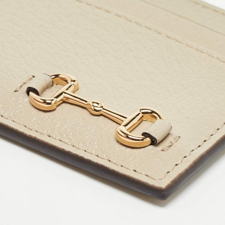 مملوكة مسبقًا Gucci Beige Leather Horsebit Card Holder