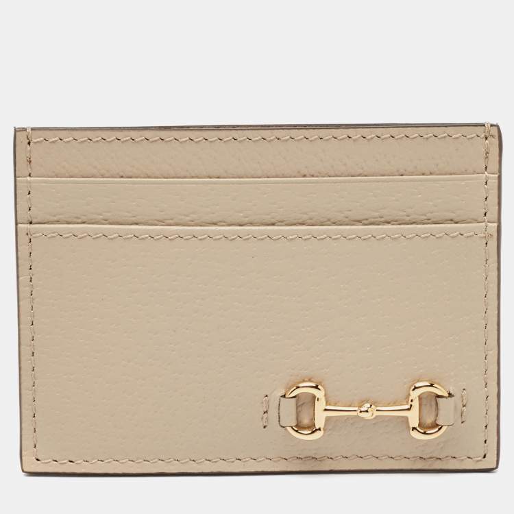 Pre Owned Gucci Beige Leather Horsebit Card Holder