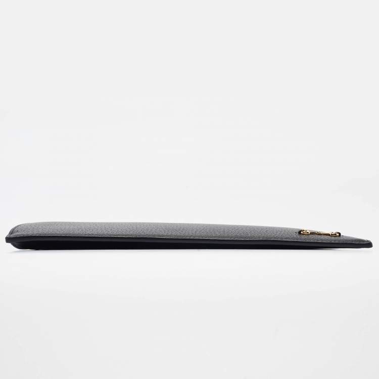 Pre Owned Gucci Black Leather Horsebit Slim Wristlet Clutch