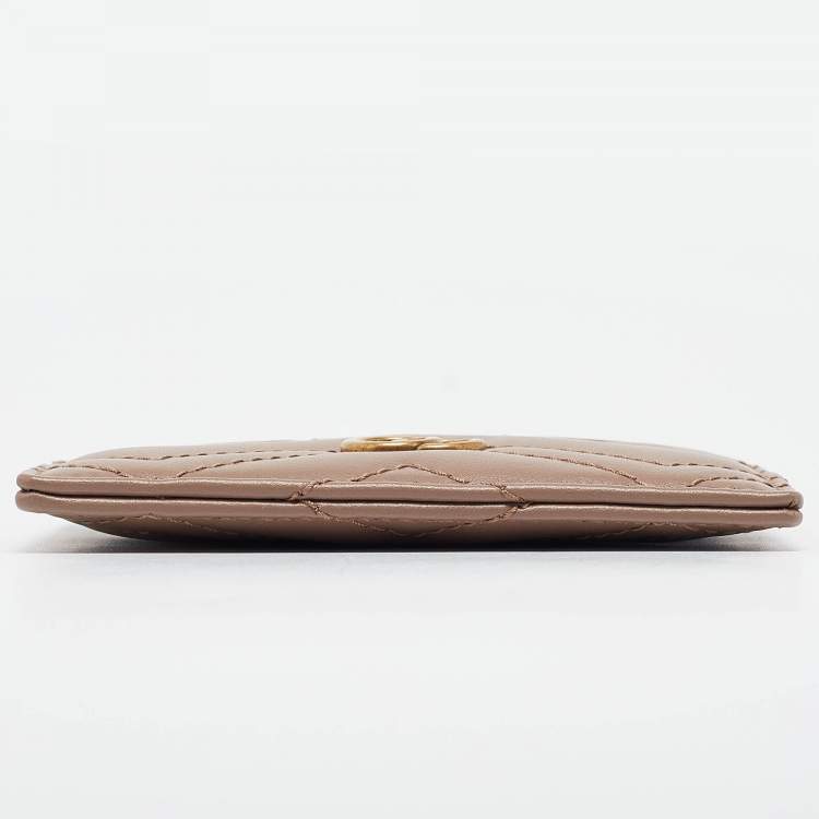 Pre Owned Gucci Dusty Pink Matelassé Leather GG Marmont Card Holder