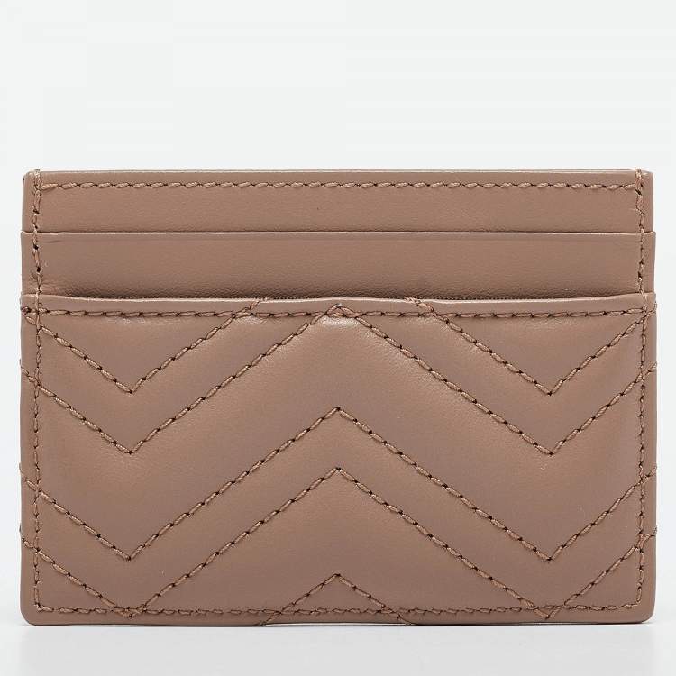 Pre Owned Gucci Dusty Pink Matelassé Leather GG Marmont Card Holder