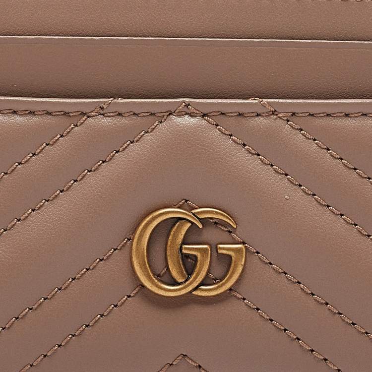 Pre Owned Gucci Dusty Pink Matelassé Leather GG Marmont Card Holder