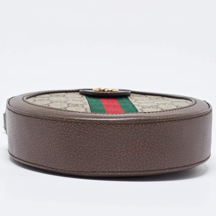 Pre Owned Gucci Brown/Beige GG Supreme Canvas and Leather Mini Ophidia Round Bag