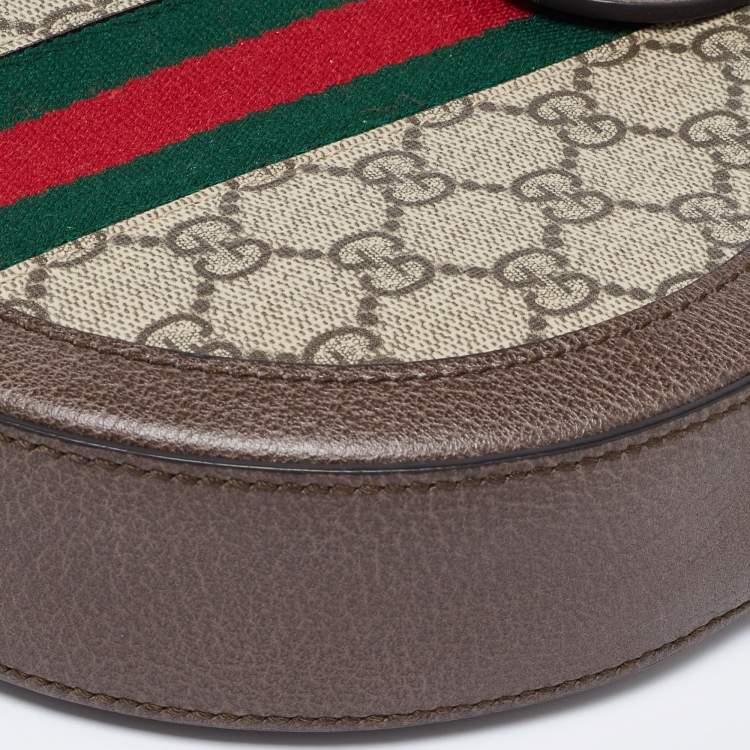Pre Owned Gucci Brown/Beige GG Supreme Canvas and Leather Mini Ophidia Round Bag