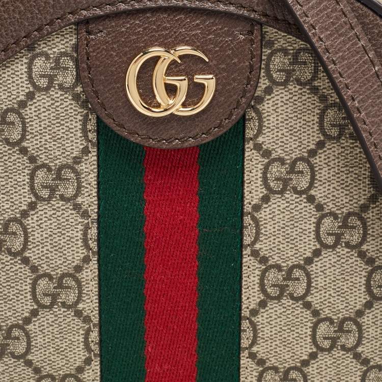 Pre Owned Gucci Brown/Beige GG Supreme Canvas and Leather Mini Ophidia Round Bag
