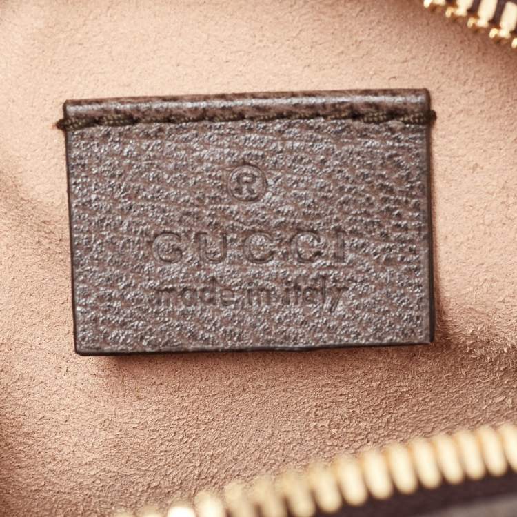 Pre Owned Gucci Brown/Beige GG Supreme Canvas and Leather Mini Ophidia Round Bag