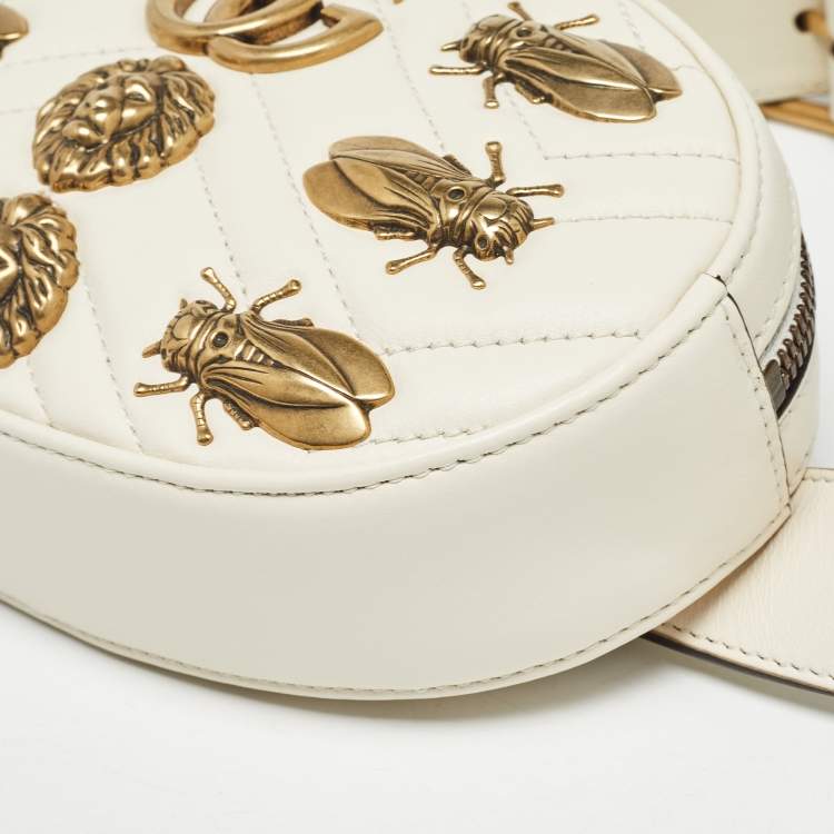 Pre Owned Gucci Off White Matelassé Leather GG Marmont Belt Bag