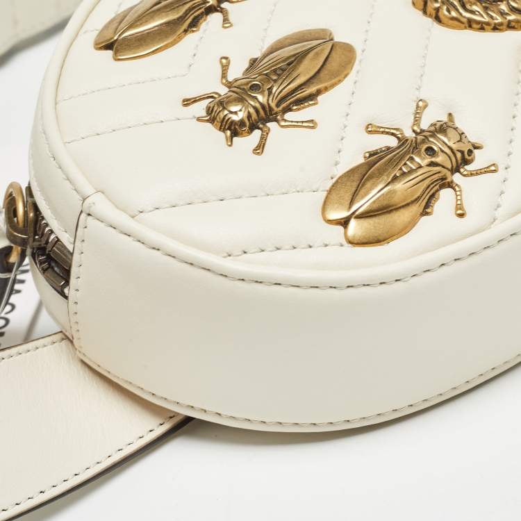 Pre Owned Gucci Off White Matelassé Leather GG Marmont Belt Bag