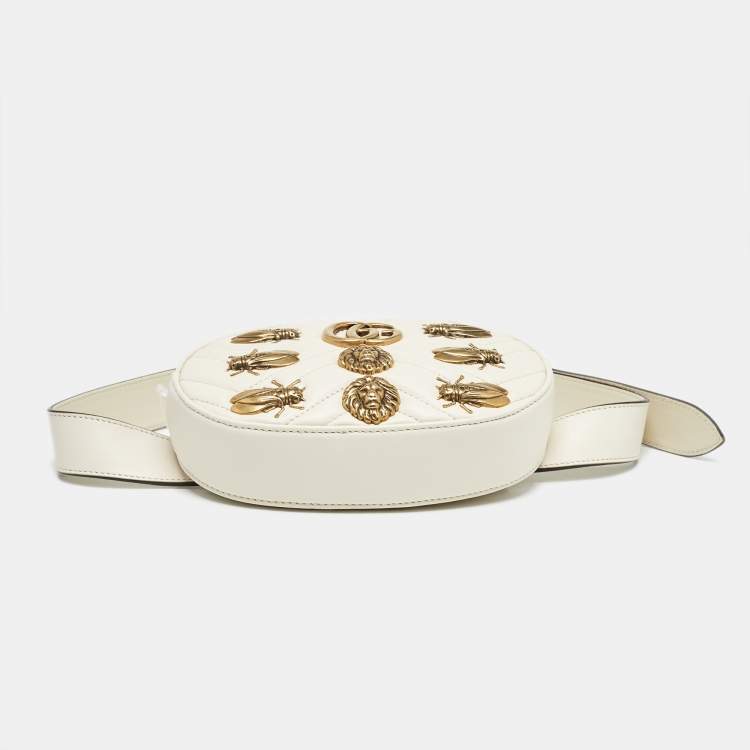 Pre Owned Gucci Off White Matelassé Leather GG Marmont Belt Bag