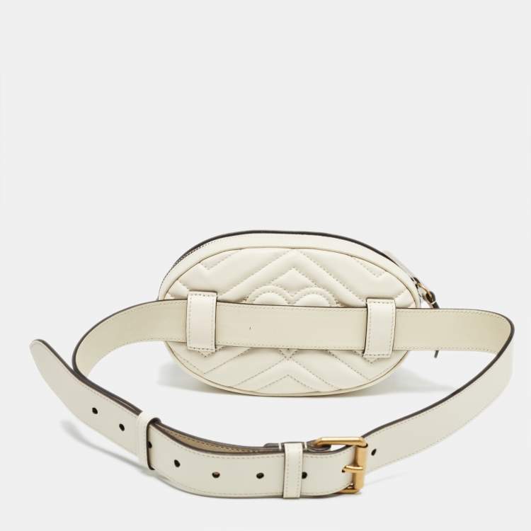 Pre Owned Gucci Off White Matelassé Leather GG Marmont Belt Bag