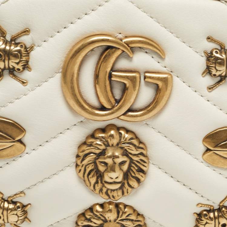 Pre Owned Gucci Off White Matelassé Leather GG Marmont Belt Bag