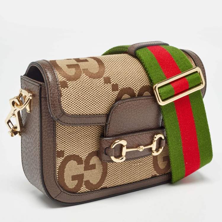 Pre Owned Gucci Beige/Brown GG Canvas Leather Horsebit 1955 Crossbody Bag