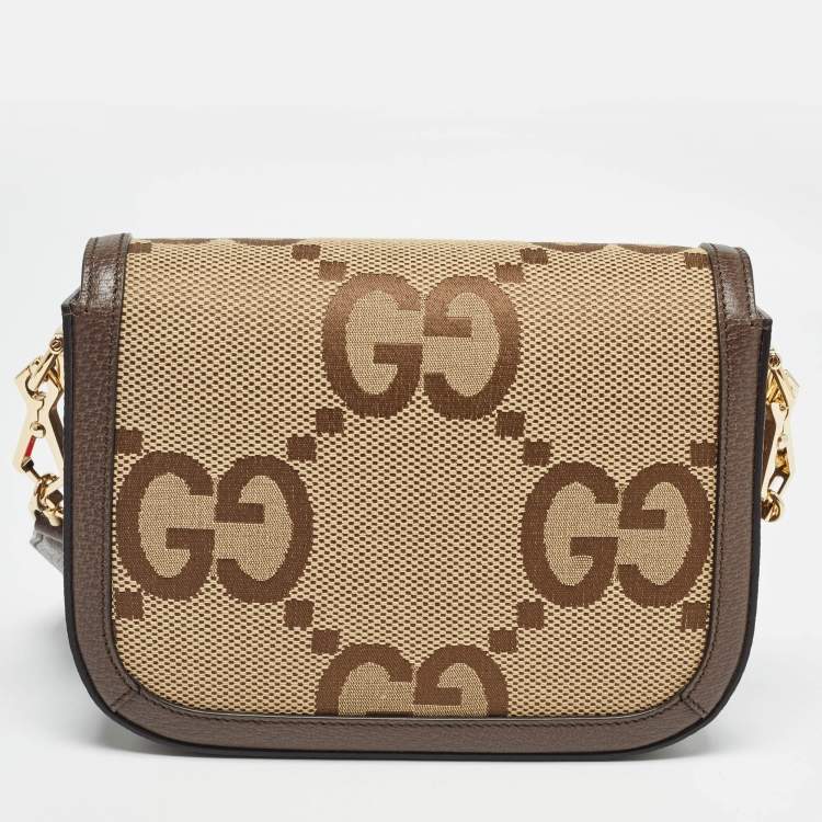 Pre Owned Gucci Beige/Brown GG Canvas Leather Horsebit 1955 Crossbody Bag