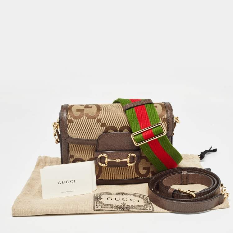 Pre Owned Gucci Beige/Brown GG Canvas Leather Horsebit 1955 Crossbody Bag