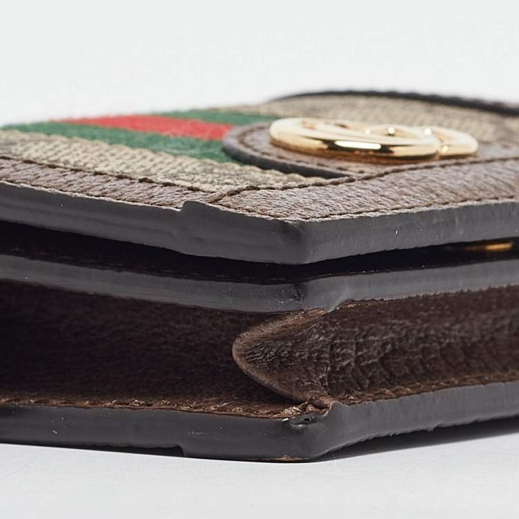 Pre Owned Gucci Brown GG Supreme Canvas and Leather Web Ophidia Card Case