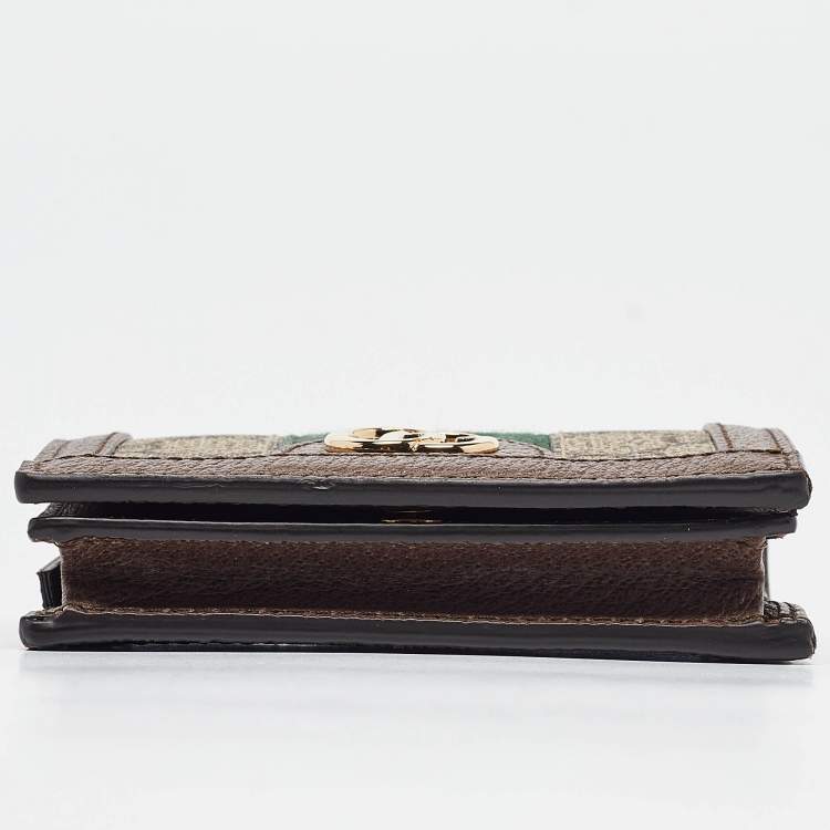 Pre Owned Gucci Brown GG Supreme Canvas and Leather Web Ophidia Card Case