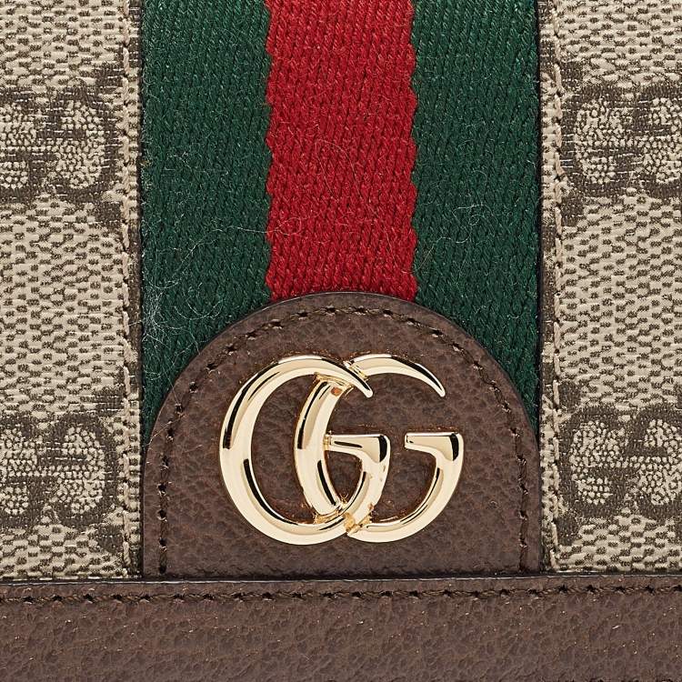 Pre Owned Gucci Brown GG Supreme Canvas and Leather Web Ophidia Card Case