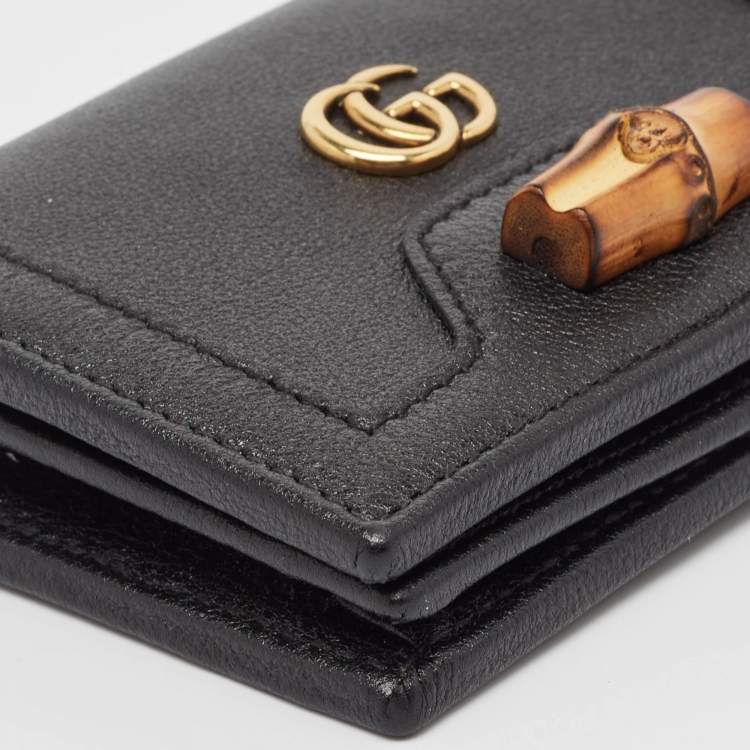Pre Owned Gucci Black Leather Bamboo Diana Card Case