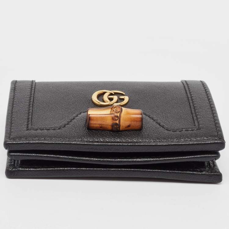 Pre Owned Gucci Black Leather Bamboo Diana Card Case