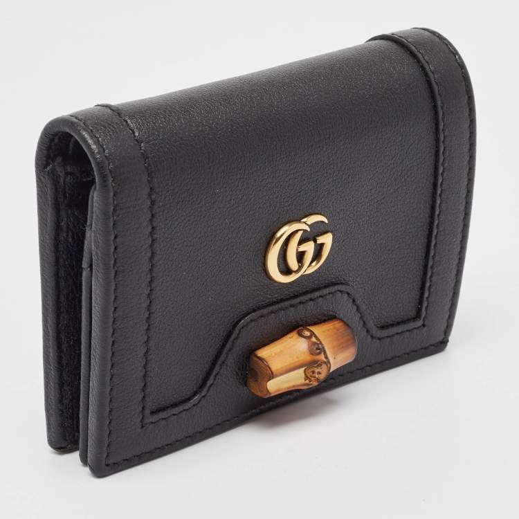 Pre Owned Gucci Black Leather Bamboo Diana Card Case