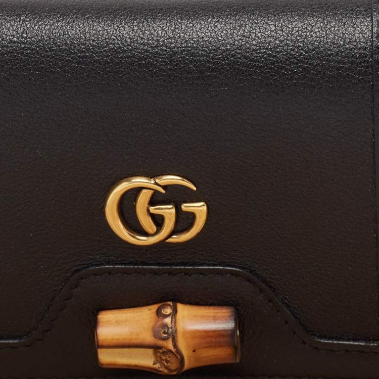Pre Owned Gucci Black Leather Bamboo Diana Card Case
