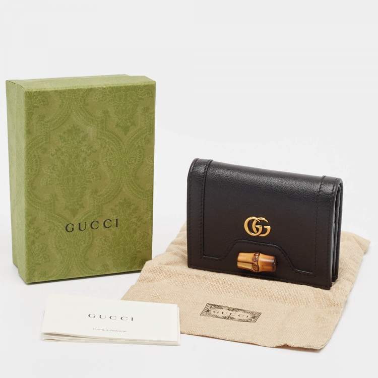 Pre Owned Gucci Black Leather Bamboo Diana Card Case