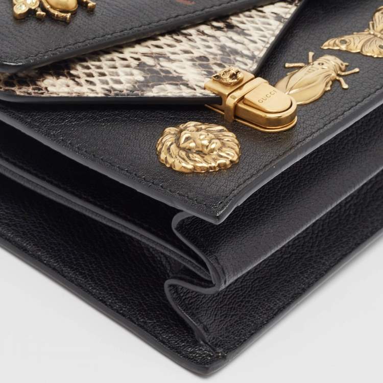 Pre Owned Gucci Black Python and Leather Studded Ottilia Bamboo Top Handle Bag